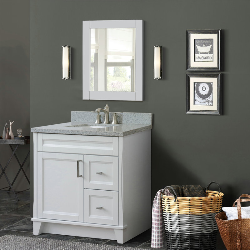 Ensemble de meuble-lavabo simple 37 po Tihomir, Blanc, Granite