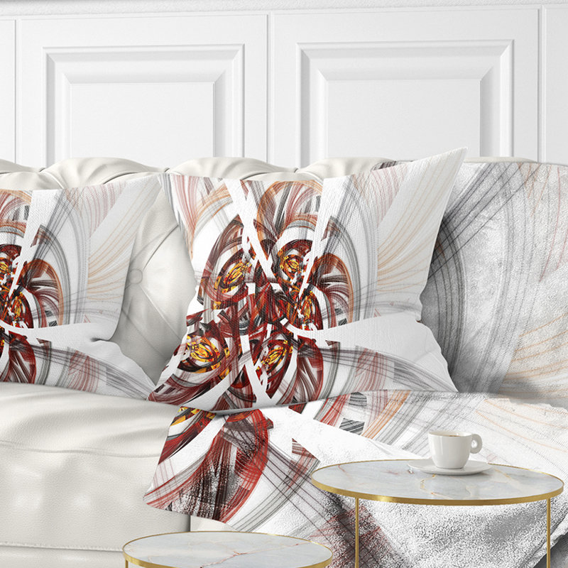 Coussin à imprimé floral brun et fleur fractale symétrique, 18 po x 18 po, Coussin décoratif
