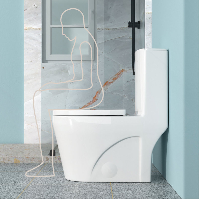 Toilette une pièce en céramique pour salle de bain, 12 po, 1,24 / 1,6 GPF, double chasse avec siège à fermeture douce, puissant double chasse CARTE 800 g