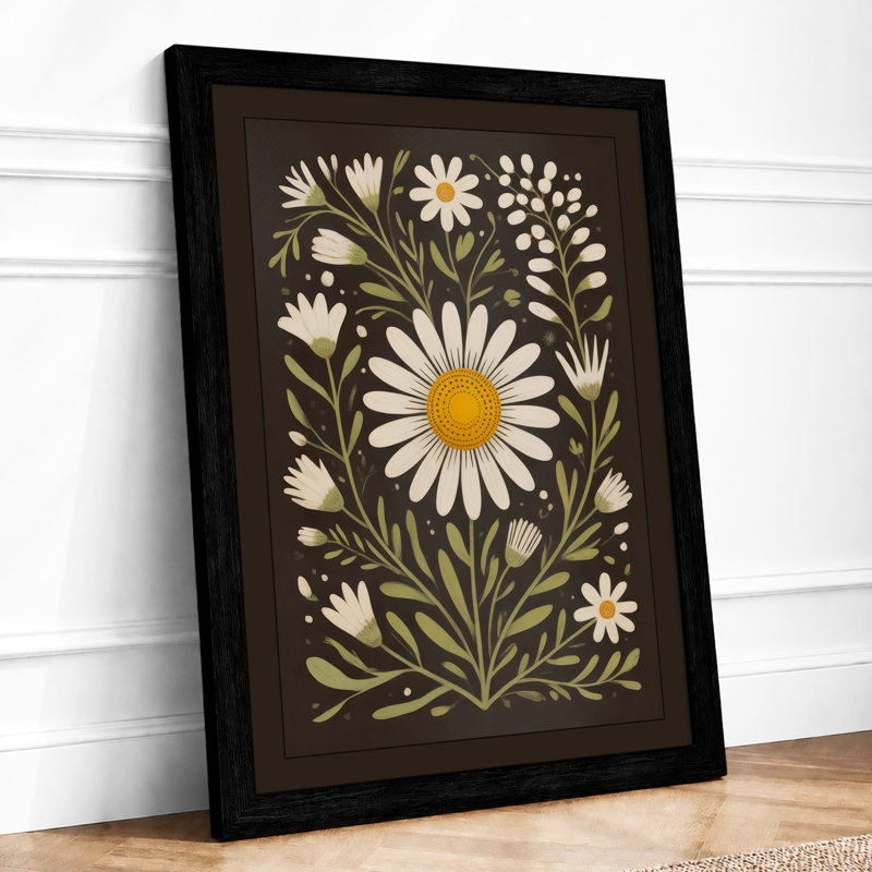 Daisy Studies Botanical - Framed Print, A2 - 59.4 x 42.0 cm, Black