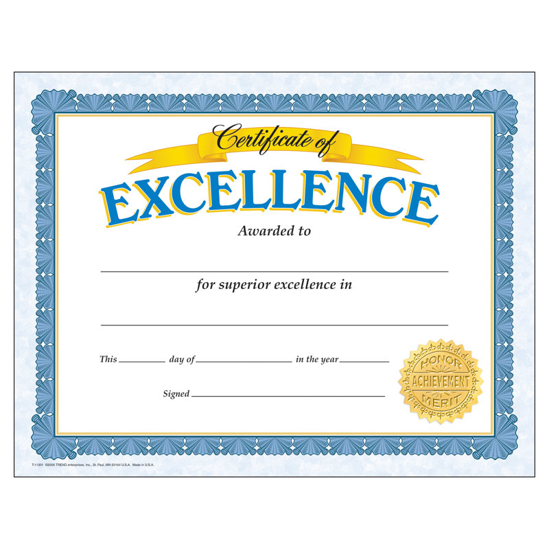 Certificat d’excellence