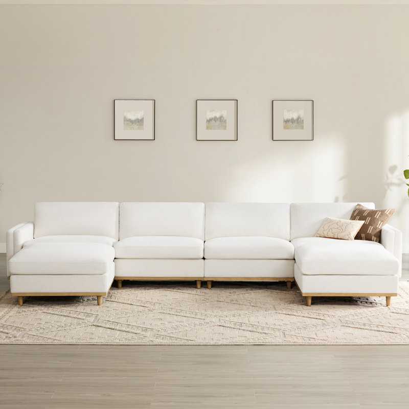 Laima 6-Piece 152" Oversized Modular Sectional Sofa With Solid Wood Legs, Cream Polyester
