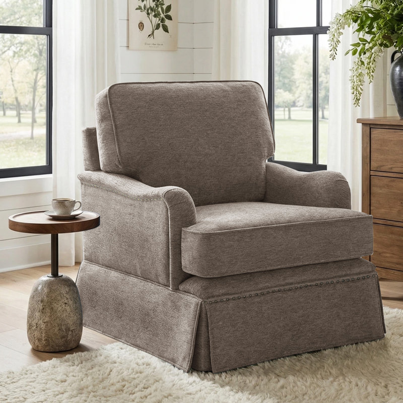 Swivel Accent Arm Chair, LIGHT BROWN Chenille