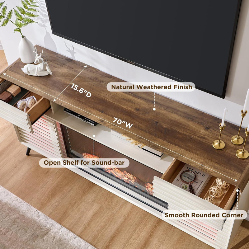 70 Inch TV Stand with Electric Fireplace Insert, Entertainment Center with Remote Control, Timer, LED Lights, Media Console for Living Room