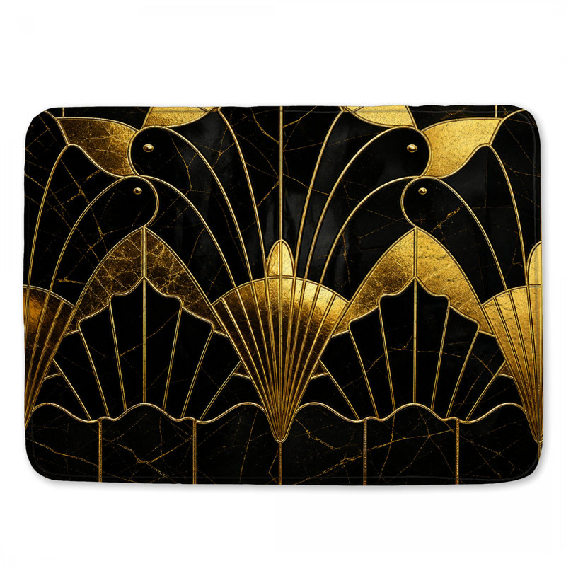 Tapis de bain doré à motif Art déco, L 24 po x L 17 po