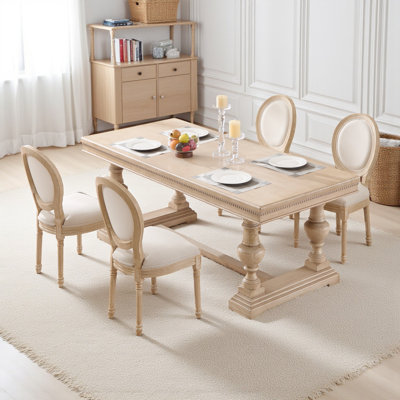 Chaises de salle à manger de style champêtre beige haut de gamme Amando, chaises rembourrées à dossier rond, techniques de tréfilage et de sculpture