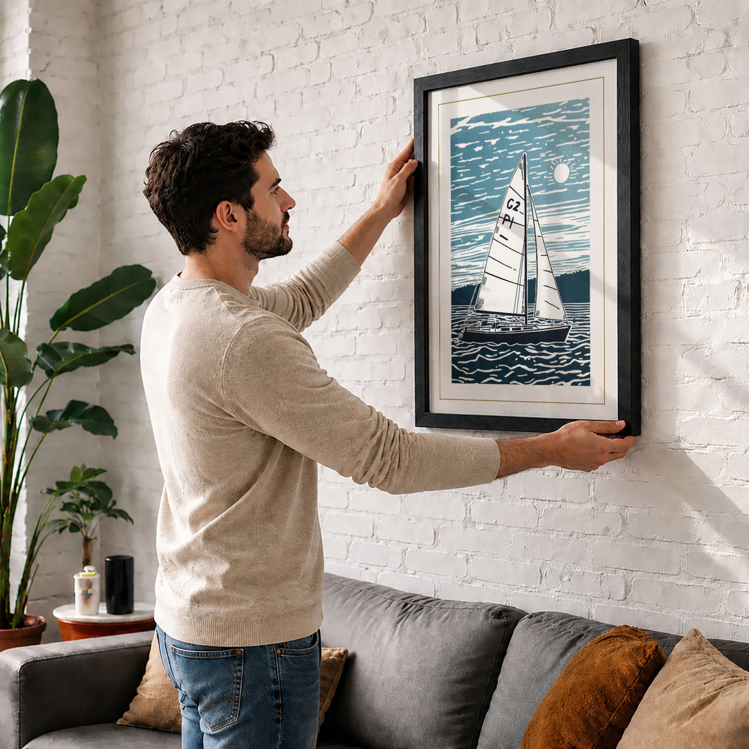 Sailboat on Choppy Waters Coastal - Framed Print