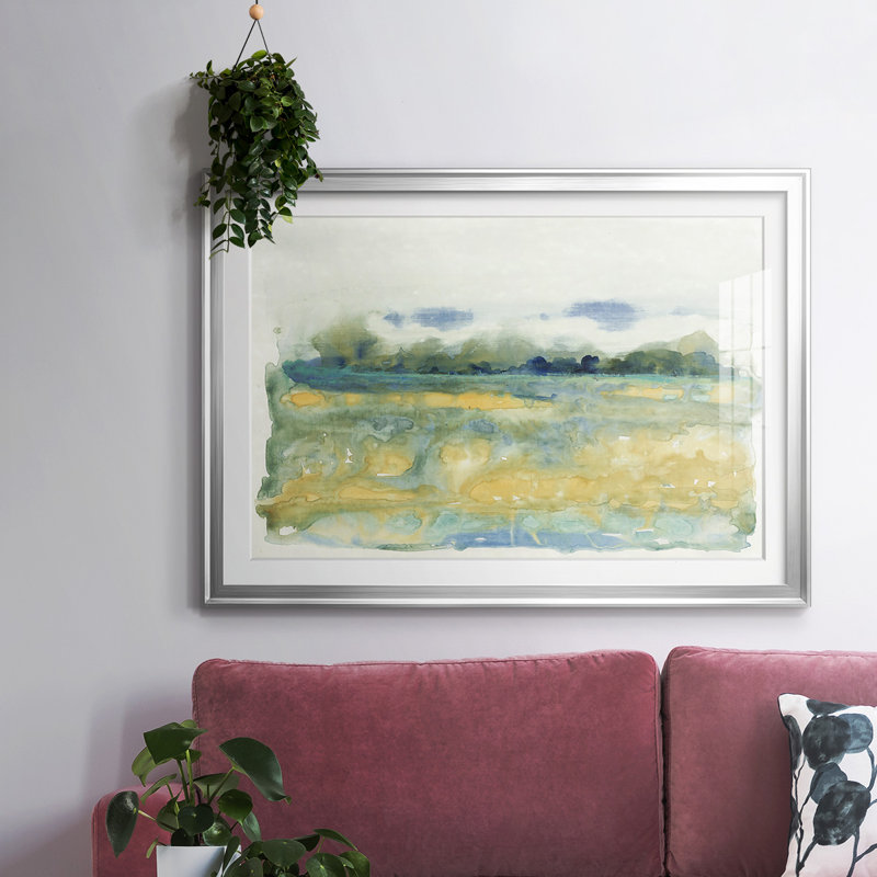 «Flowing Landscape», cadre I avec cadre biseauté et verre, Argent, H 15 po x l 21 po x P 1,5 po