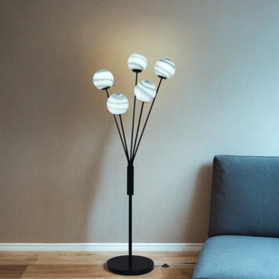 Lampe sur pied DEL en métal 5 lumières, laiton poli avec brun