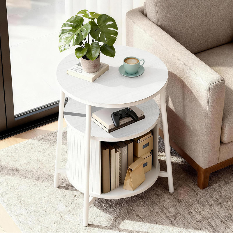 End Tables Side Table With Storage, Fluted Nightstand With Charging Station, Small Mid-century Modern Bedside Tables, Side Table For Small Space Living Room Bedroom Sofa Couch