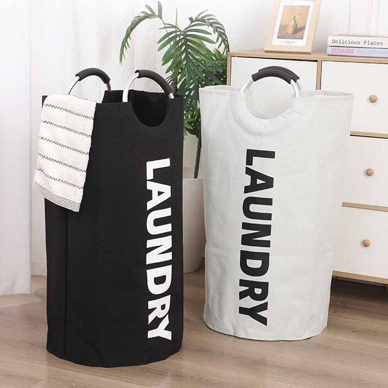 Fabric Laundry Basket with Handles, White