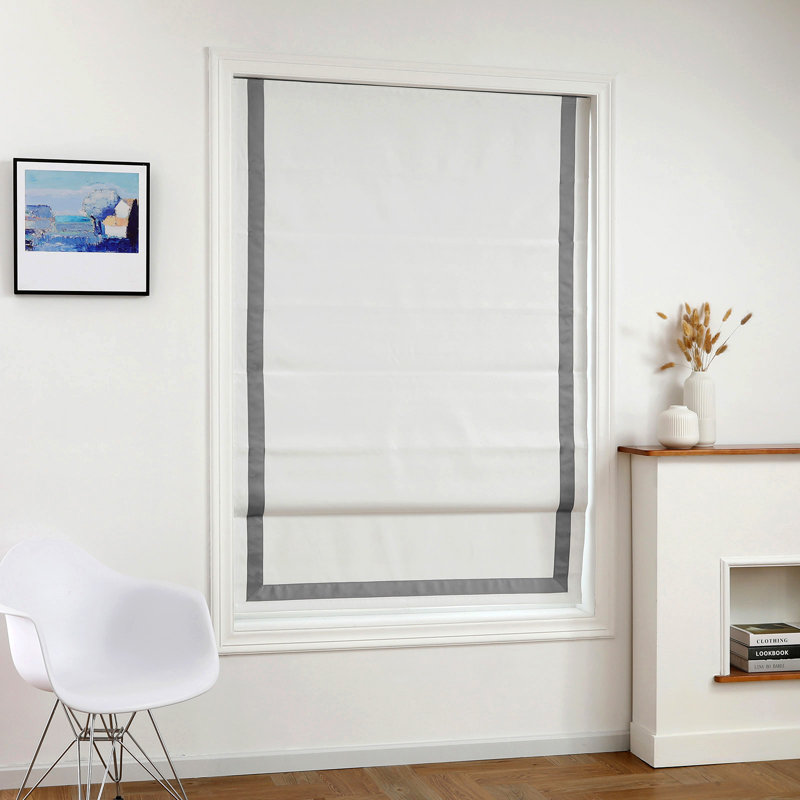 Store romain 100% occultant sans cordon avec bordure en ruban, gris, L 34 po x L 64 po