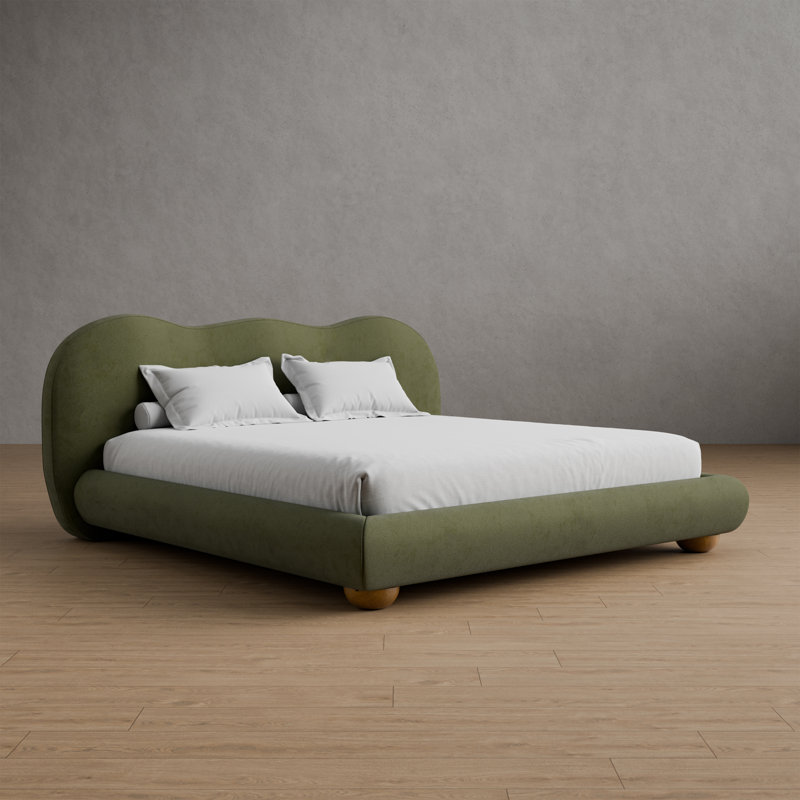 Throckmorton Camel Headboard Platform Bed, Queen, Green