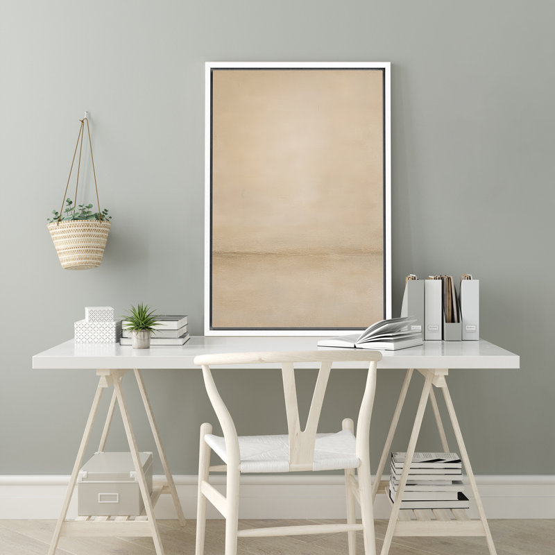 «Soft Soft Beige Horizon Minimal Abstract Neutral Wall Decor», reproduction d'art sur toile encadrée, Cadre flottant blanc