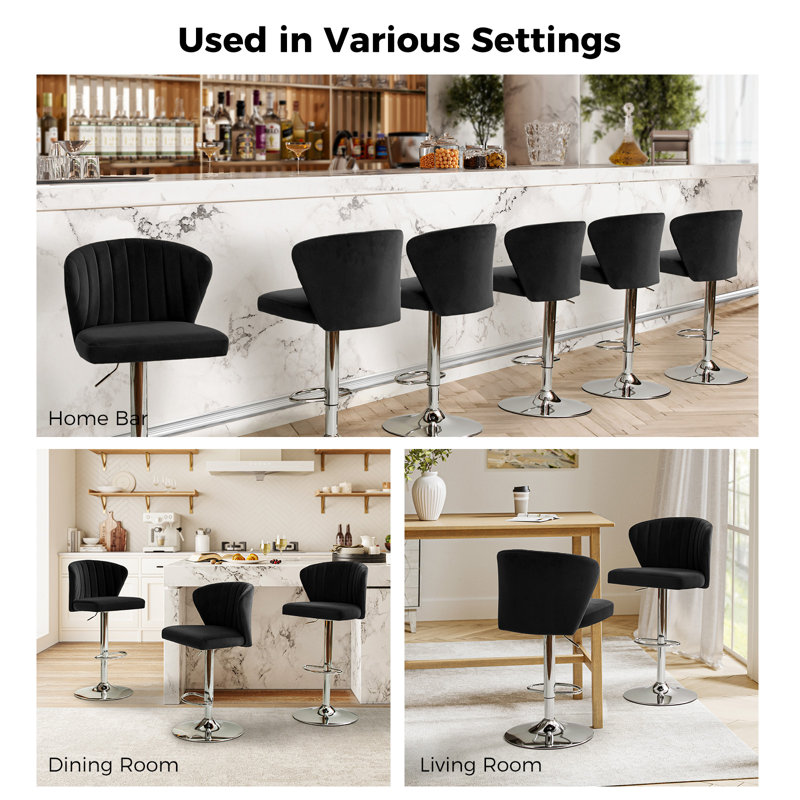 Swivel Upholstered Counter Stool with Metal Frame, Black