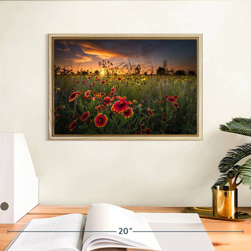 Aube au champ de fleurs, Cadre flottant en bois naturel, 13 po x 9 po