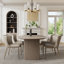 Modern 86" Grey Oval Dining Table Set With 6 Beige Fabric Side Chairs