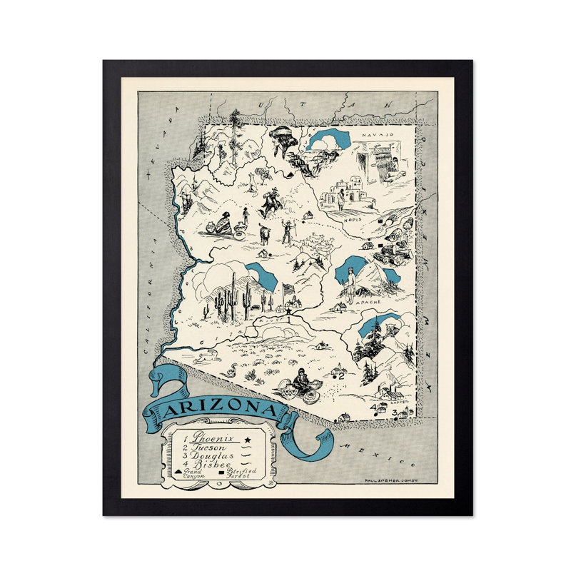 Carte illustrée de l'Arizona, Sans cadre, Affiche, H 24 po x l 32 po