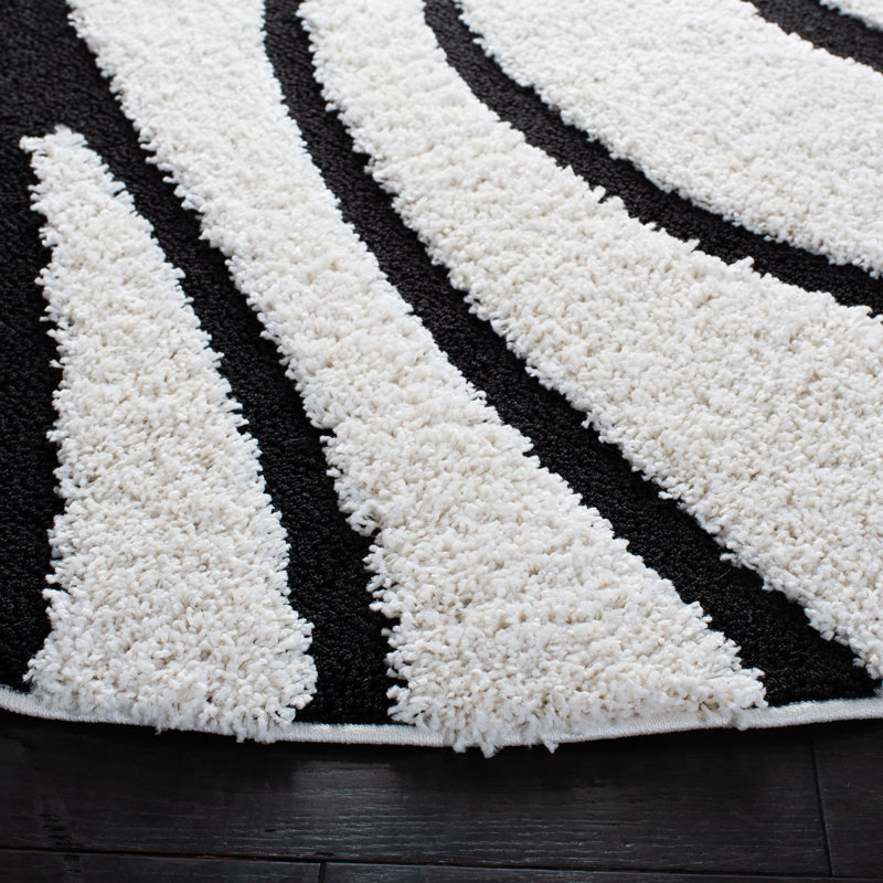 Philadelphia Power Loomed Polypropylene Ivory/Black Rug, Ivory/Black, Round 91 cm