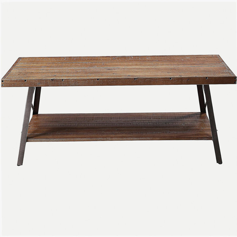 Table basse avec rangement en chêne patiné et plage noire