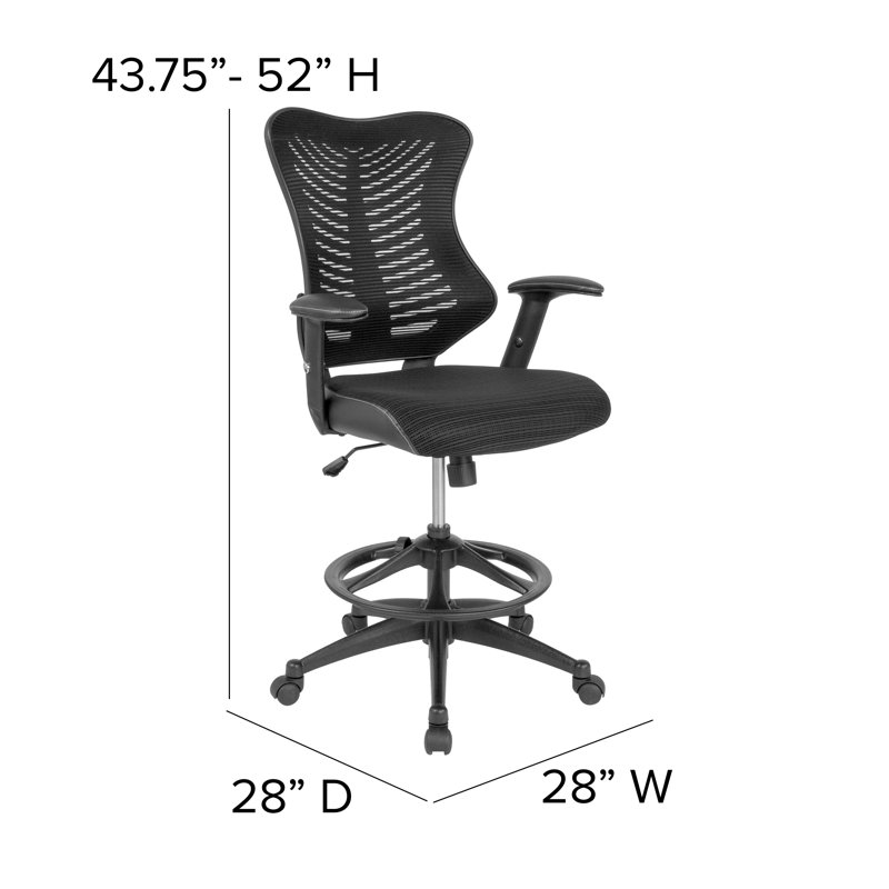 Chaise de dessin à haut dossier en maille avec côtés en cuir souple et bras réglables Haynie