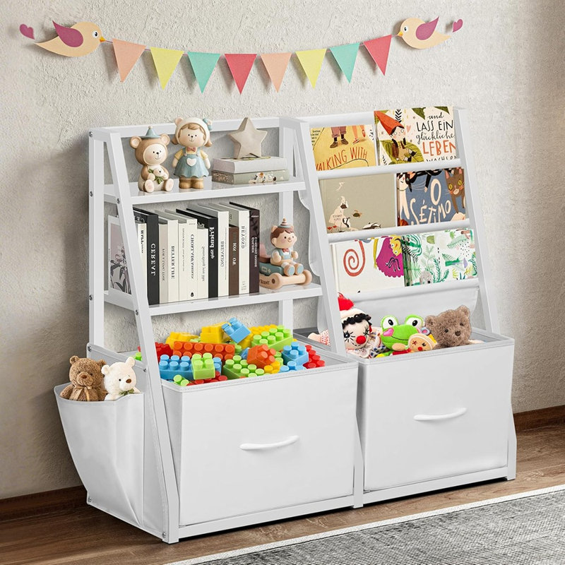 Bibliothèque et rangement pour jouets - Bibliothèque pour tout-petits Montessori avec 2 tiroirs, bibliothèque pour l'organisation de la chambre de bébé, blanc