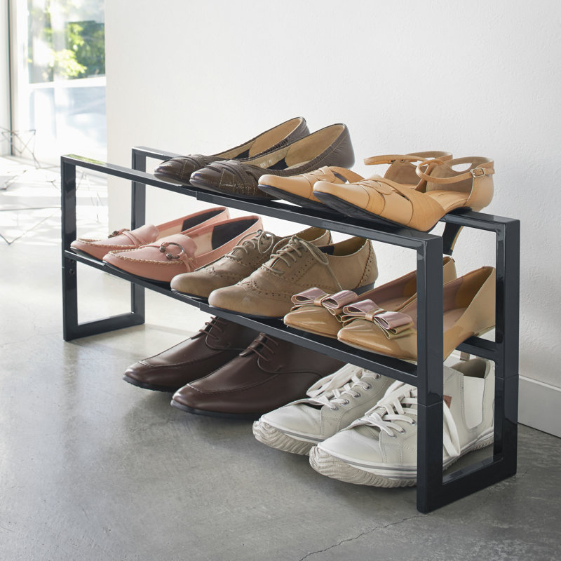 Yamazaki Home 2 Shelves Adjustable Shoe Rack, Large, Double, Steel,  Holds 6 to 12 shoes, Expandable, Black
