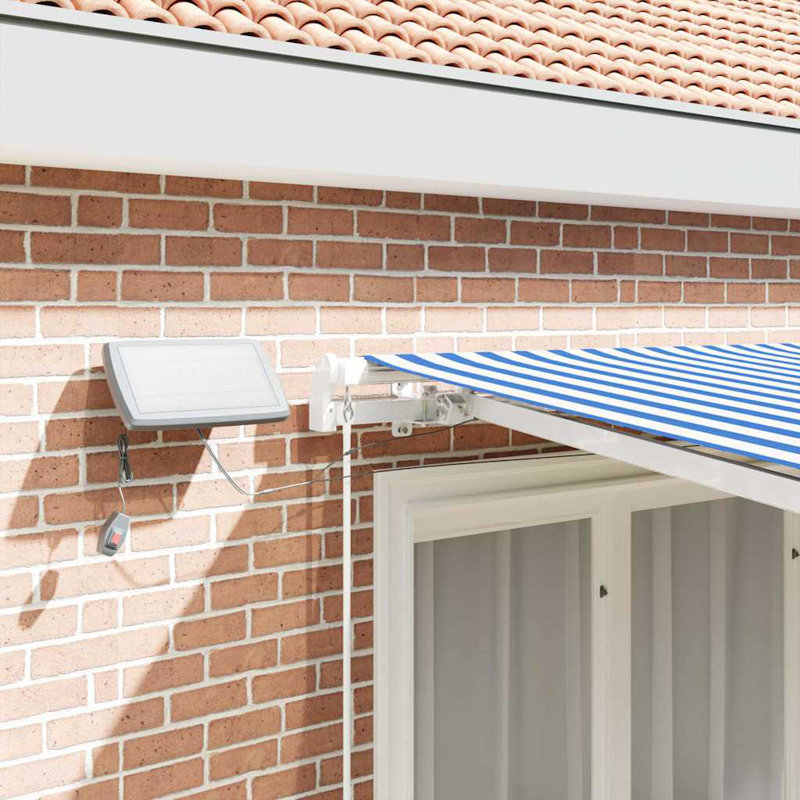 VidaXL Retractable Patio Awning, Blue/White, 165cm H x 350cm W x 250cm D