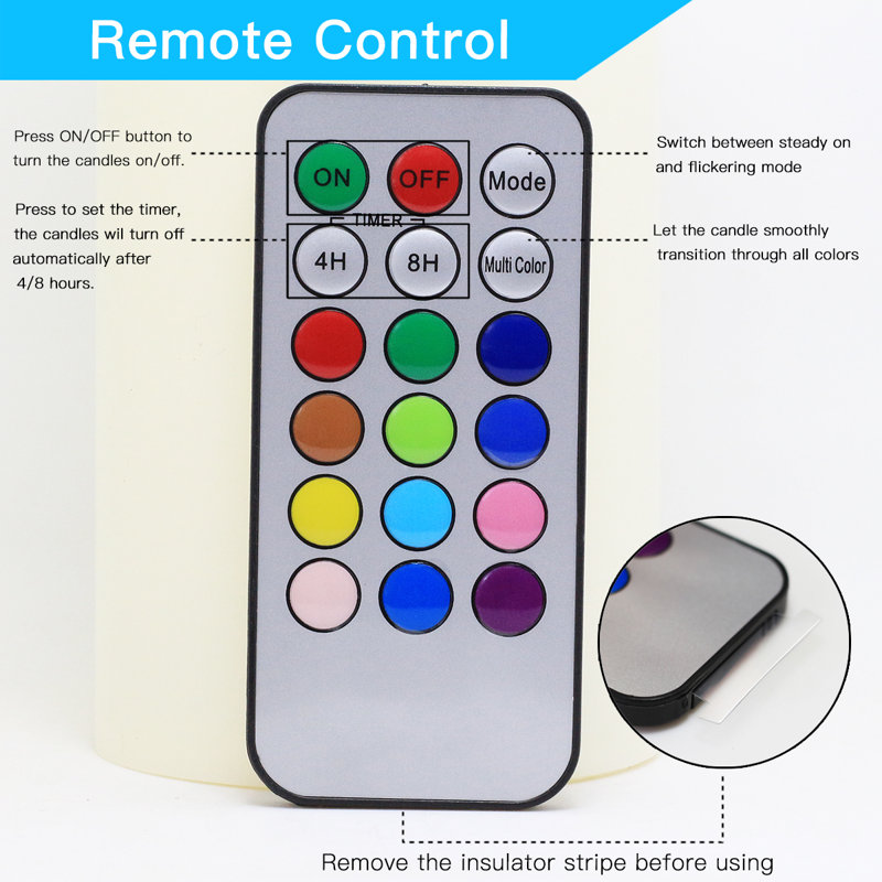 LED Flameless Candles with Remote Real Flickering & Real Ivory Colour Battery Powered LED Pillars Candles with Remote Control and Timer Function - 12 Preset Multi Colours