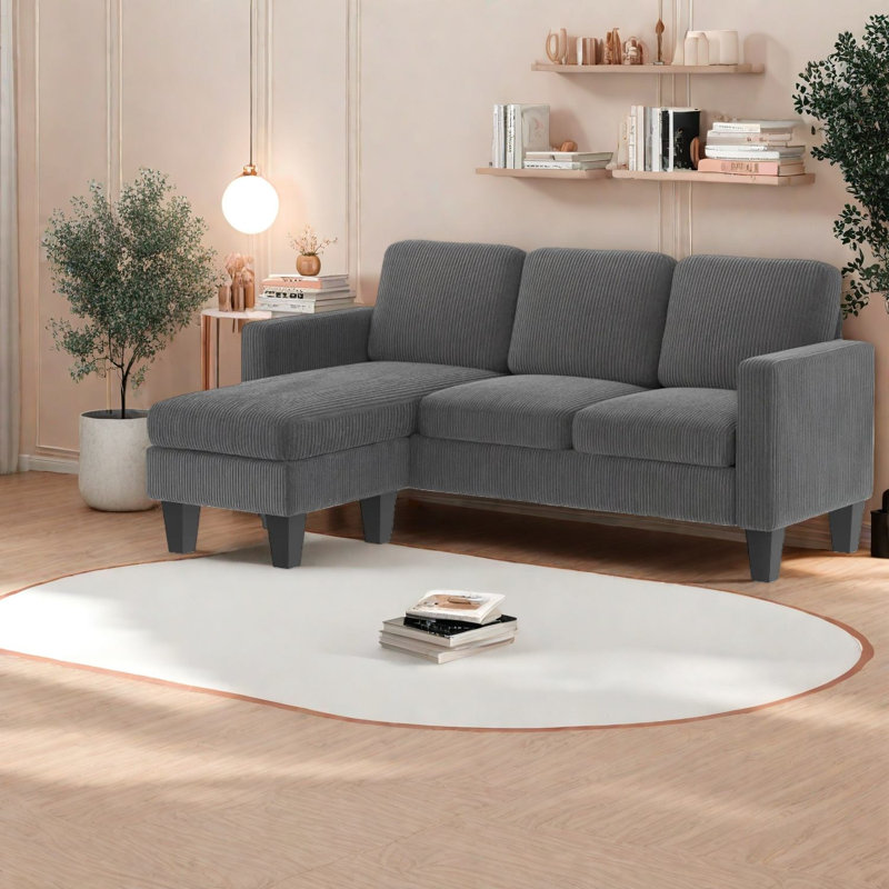 Canapé modulaire en forme de L peu encombrant, mélange de velours côtelé, conception nordique, parfait pour les petits salons