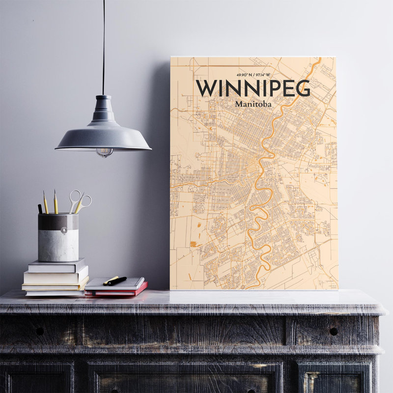 Winnipeg, carte de la ville, impression rétro, H 27,6 po x l 19,7 po