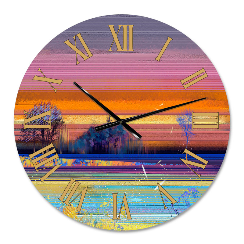Mystery Trees in Mauve and Green Landscape - Horloge murale moderne, Petit