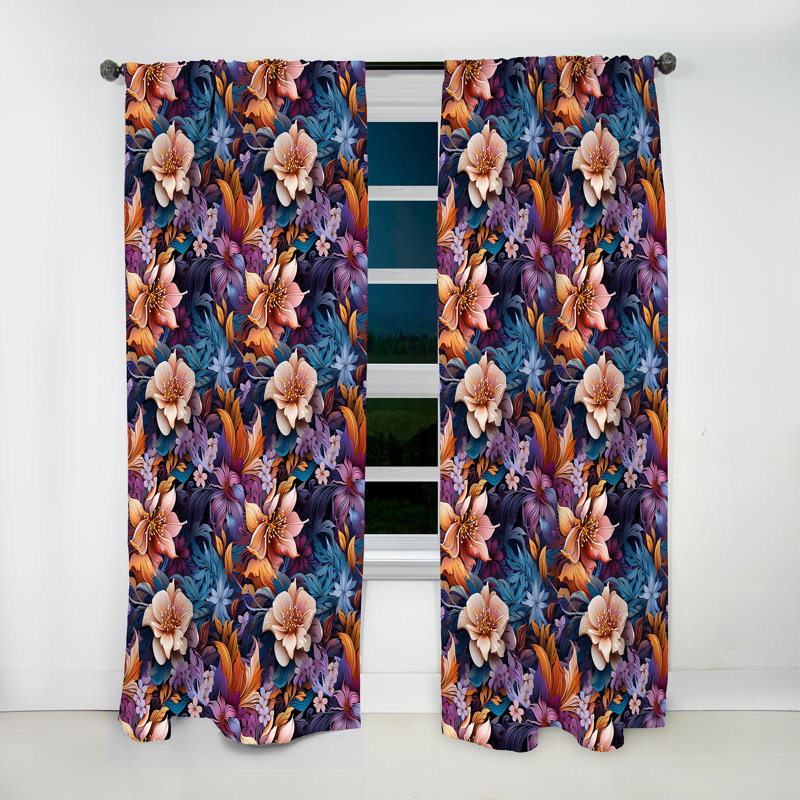Motif floral II - rideau en velours tropical - obscurcissant - 1 panneau, L 52 po x L 108 po