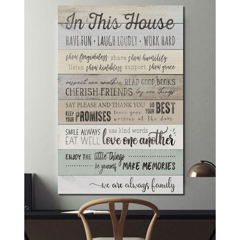 «In this house», reproduction d'art textuel sur toile, H 27 po x l 18 po x 1,5 po, Toile tendue