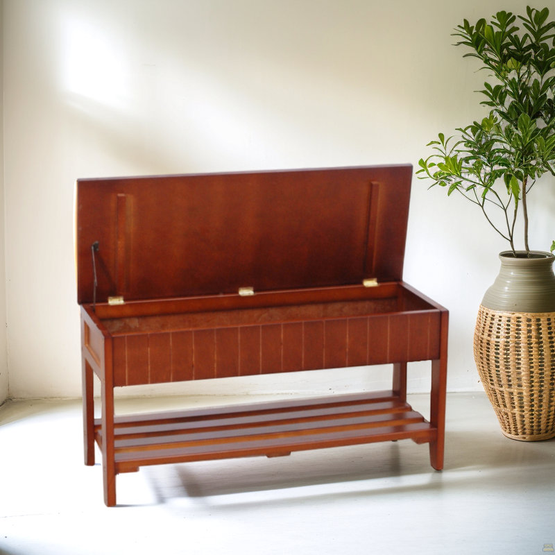 Quality Solid Wood Shoe Bench With Storage, Cherry, Cherry