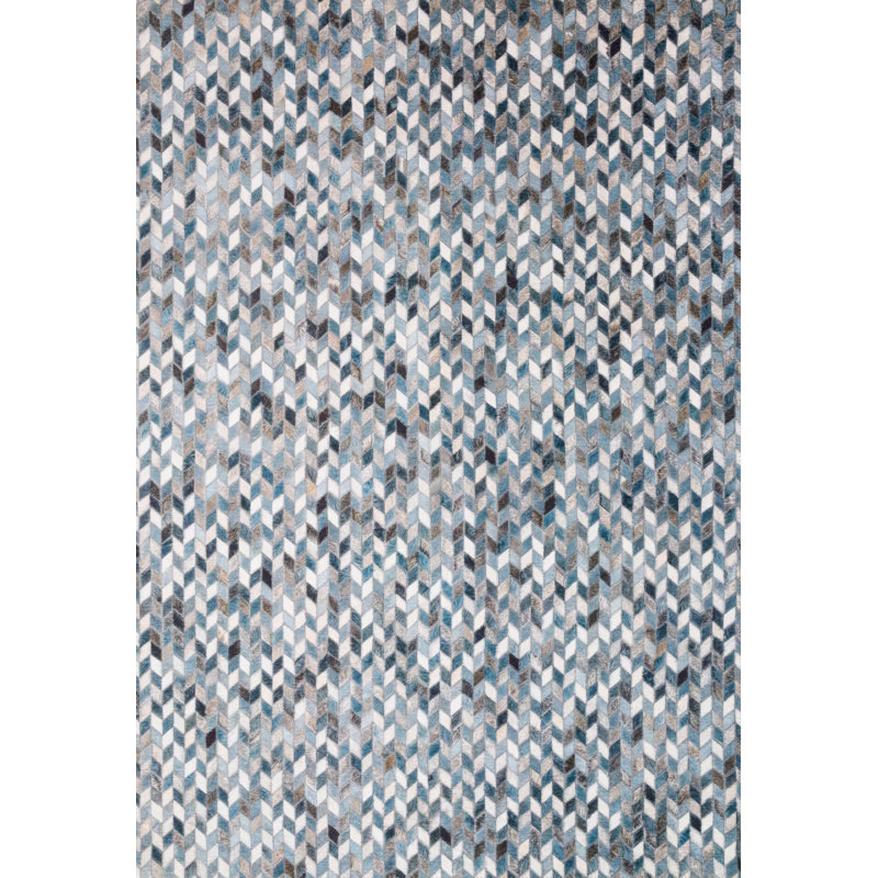 Tapis bleu à motif géométrique Rogers, Rectangle 7 pi 6 po x 9 pi 6 po