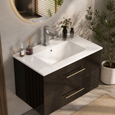 Lavabo de salle de bain en céramique blanche de 30 po, convient à un meuble-lavabo de 30 po, trou de robinet pré-percé, design minimaliste moderne, durable et facile à nettoyer