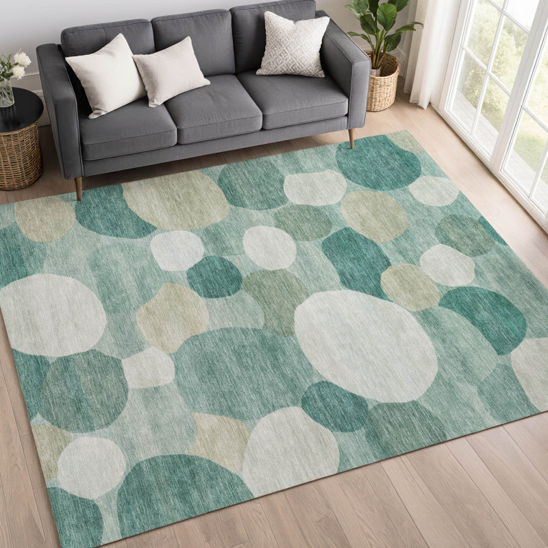 Tapis à pois Premium lavable à la machine AMF2375 Mayfield, Sarcelle, 8 pi x 10 pi