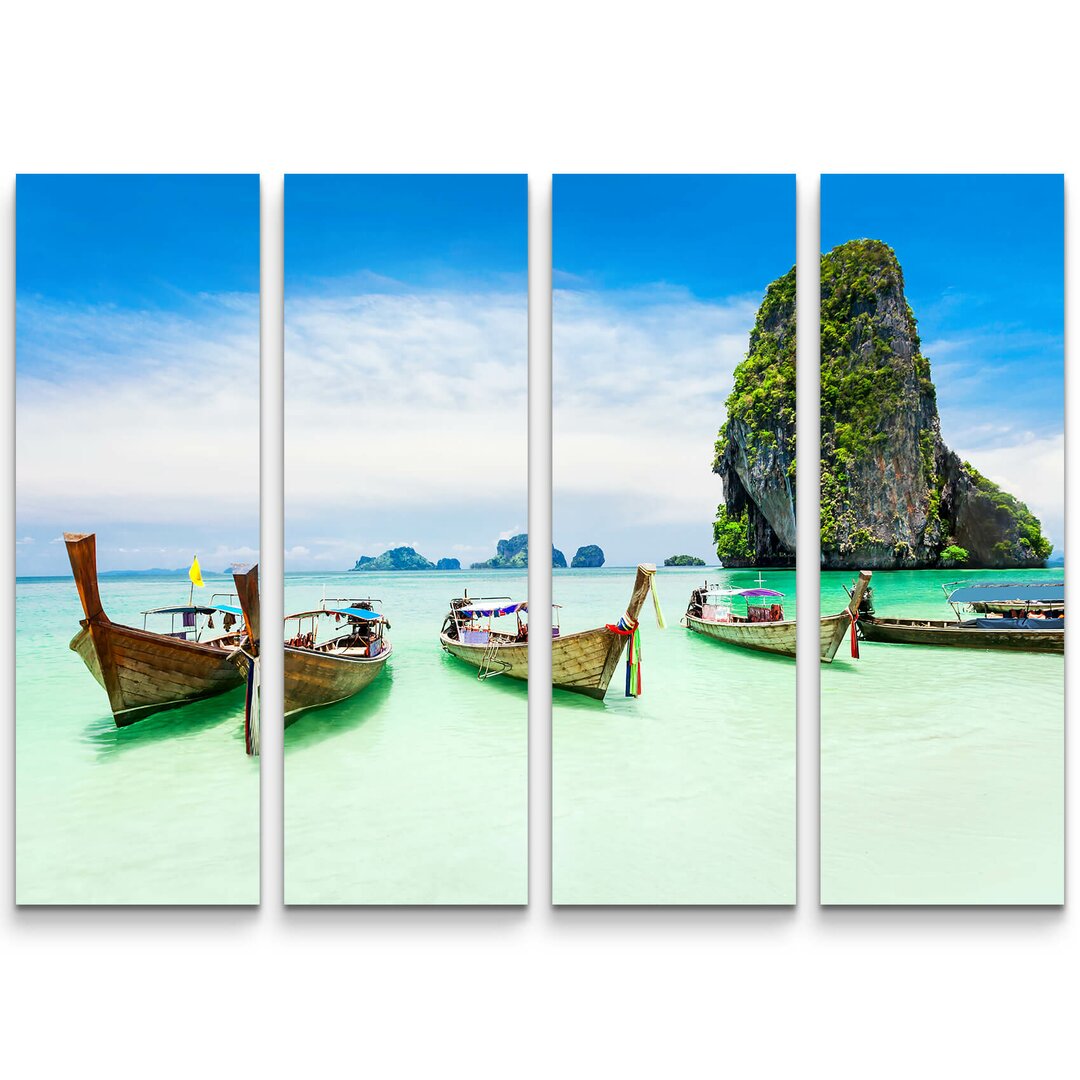 4-tlg. Leinwandbilder-Set Longtale Boote am Strand von Phuket - Thailand