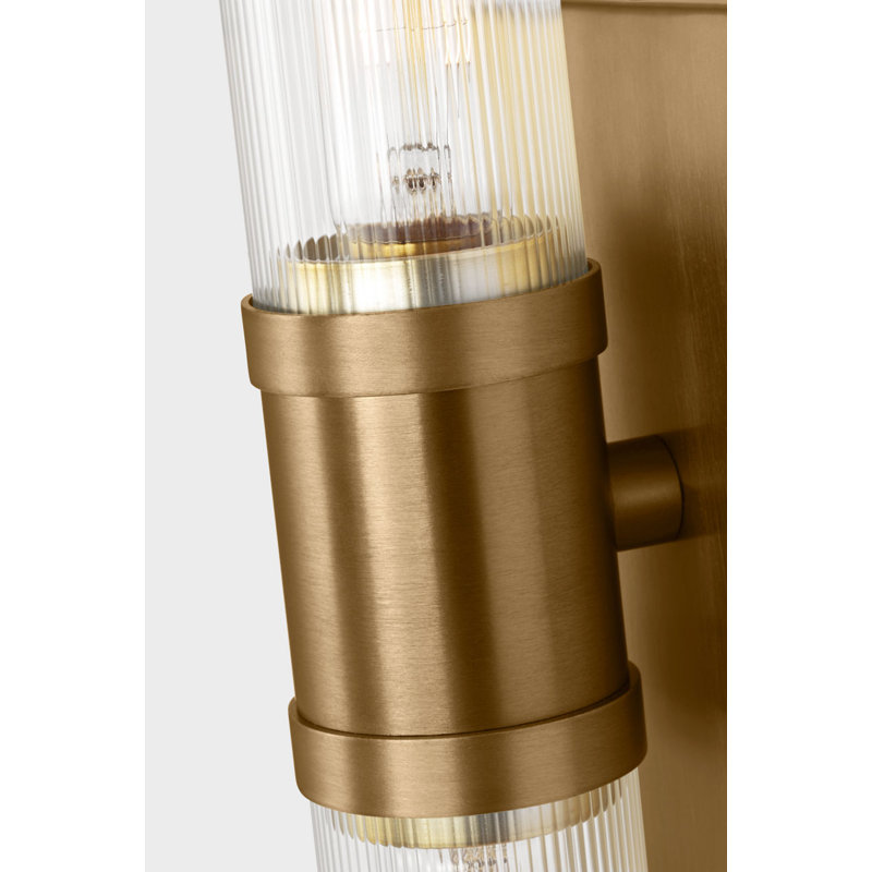 Keaton Two Light Vanity, 16" H x 5" W x 3.63" D, Clear Fluted, Satin Brass