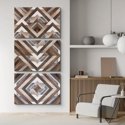 Geometric Western Shape " Western Faux Wood Illusion Geometric Diamond Pattern " 3 - Pieces