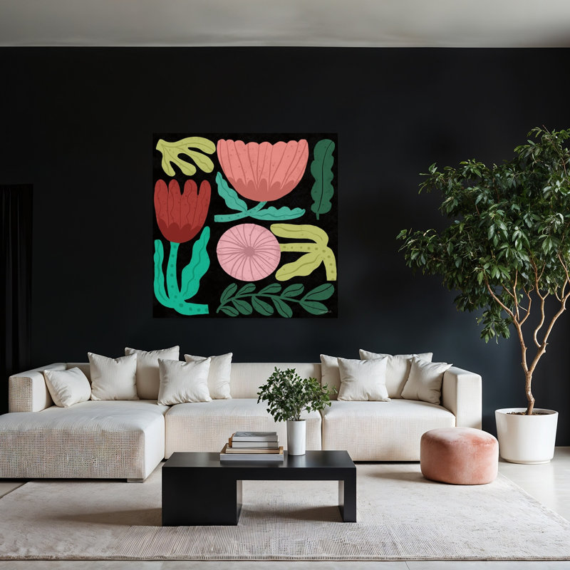Art floral moderne abstrait contemporain, H 48 po x l 48 po