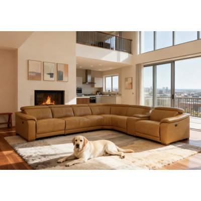 Ayshea 119.5" Wide Leather Match Reversible Reclining Corner Sectional