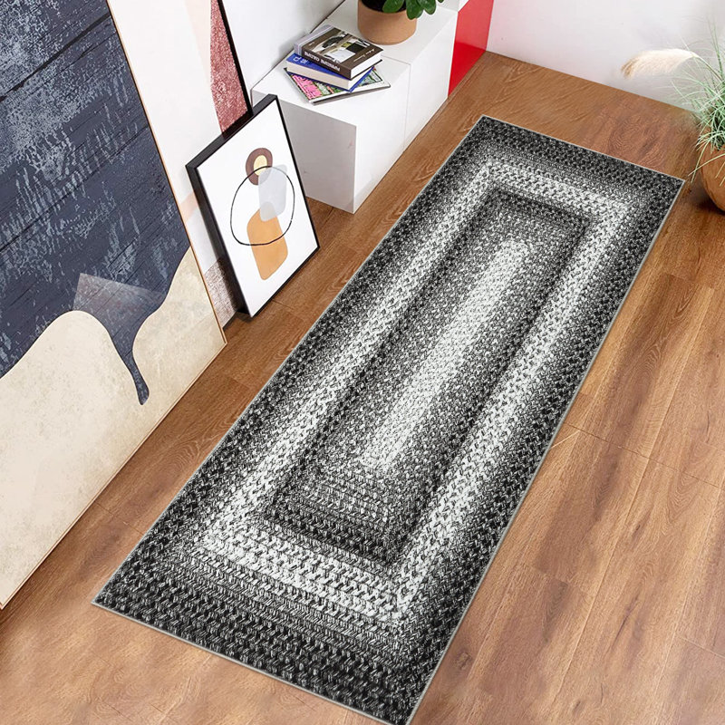 Tapis intérieur moderne lavable à bordure géométrique avec tapis doux pour décor de bureau à domicile-_104G-GRIS