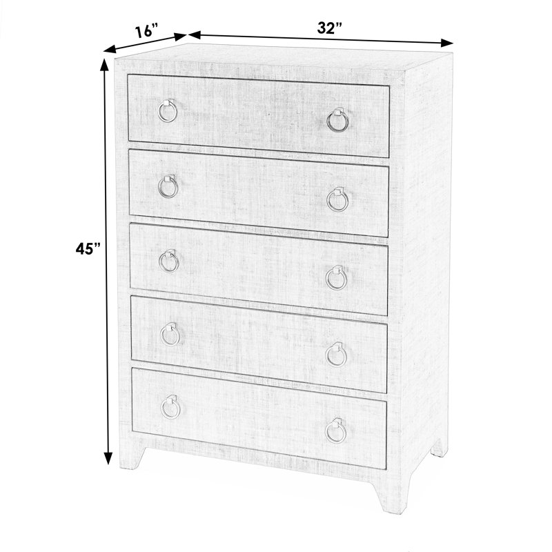 Bar Harbor 5 Drawer Raffia Dresser, Natural
