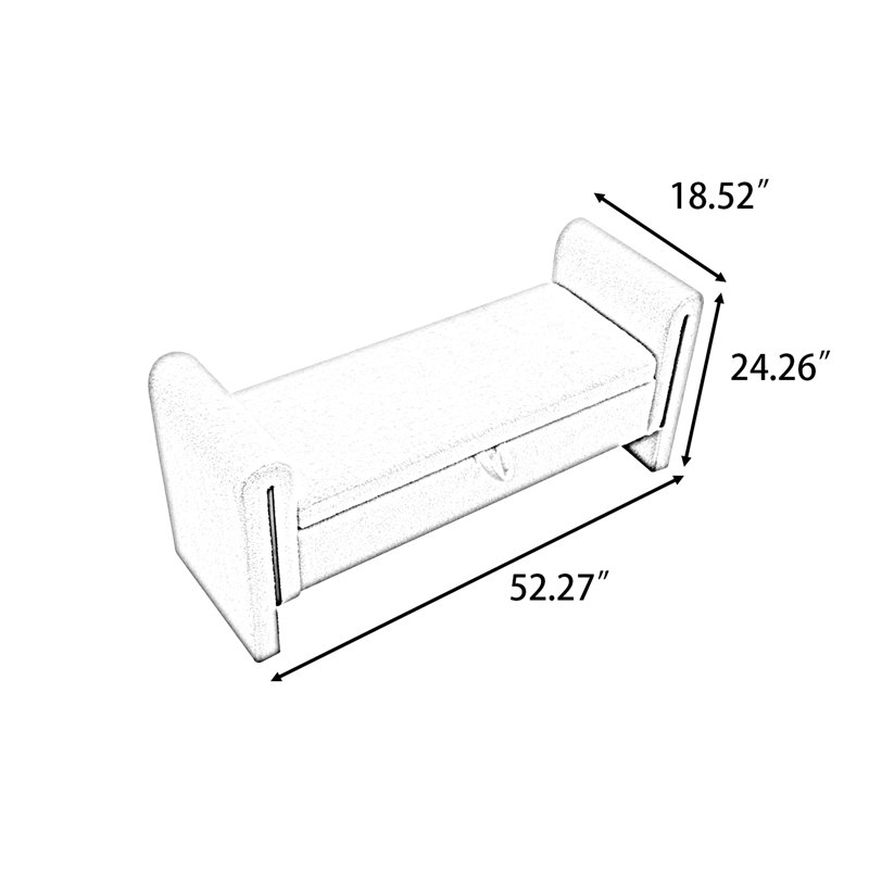 Banc de rangement rembourré moderne avec rangement caché et détails en métal, Gris
