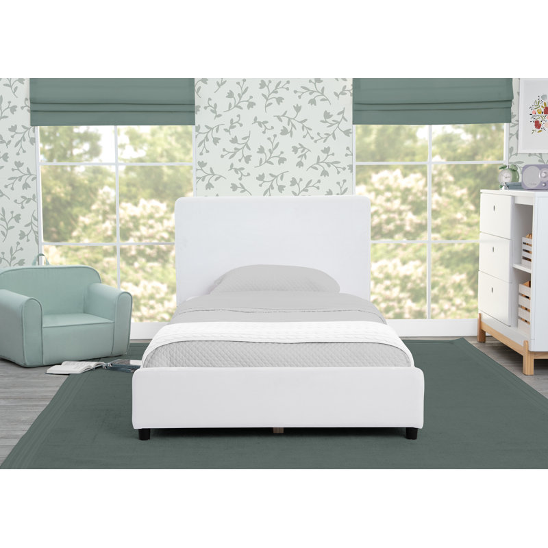 Delta Children Upholstered Twin Size Bed With Headboard, Premium Wood Slat Support, No Box Spring Needed, Easy Assembly, Velvet