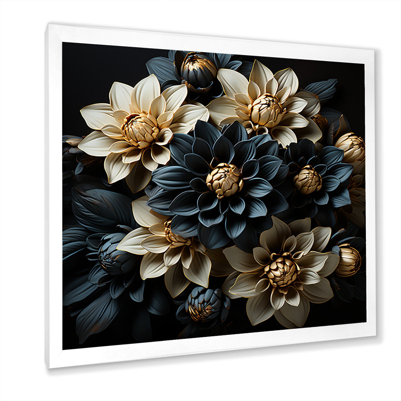«Mums Noir Enchantment I» sur toile, Cadre simple blanc, H 36 po x l 36 po x P 1,5 po