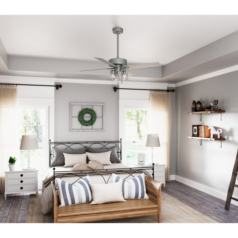 52" Pelston 4 - Blade Standard Ceiling Fan with Pull Chain and Light Kit Included, Matte Silver
