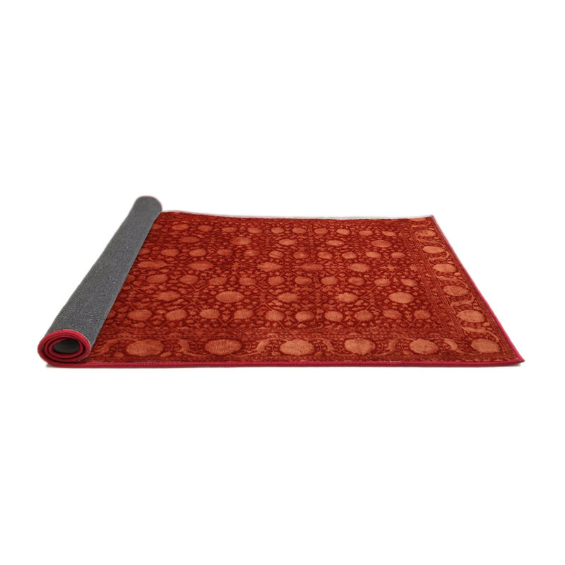 Tapis de zone rouge/brun contemporain, Rond 5 pi
